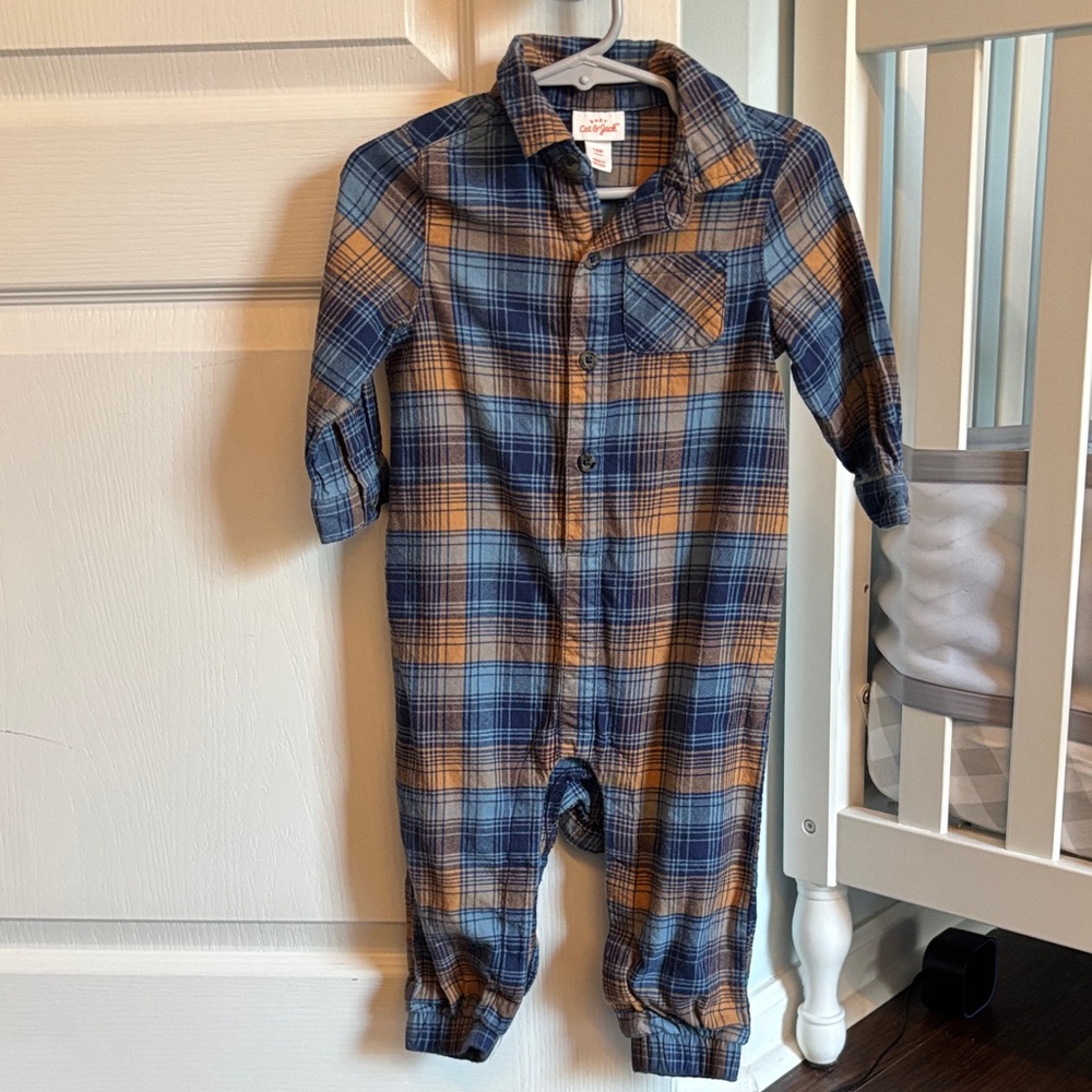 Cat & Jack Blue and Orange Plaid Kids outfit